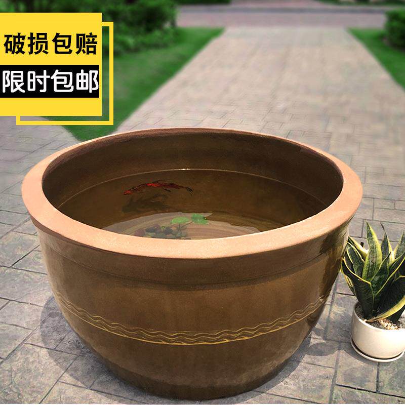 现货速发老式土陶盆缸盆养鱼睡莲荷花缸小鱼缸老式大水缸花盆户外