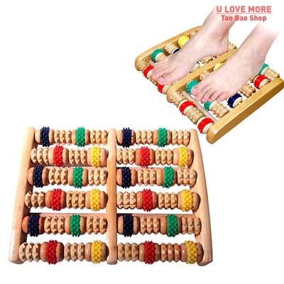 现货速发6 Rows Woode Foot Mger Rler Hth rapy Acupreure