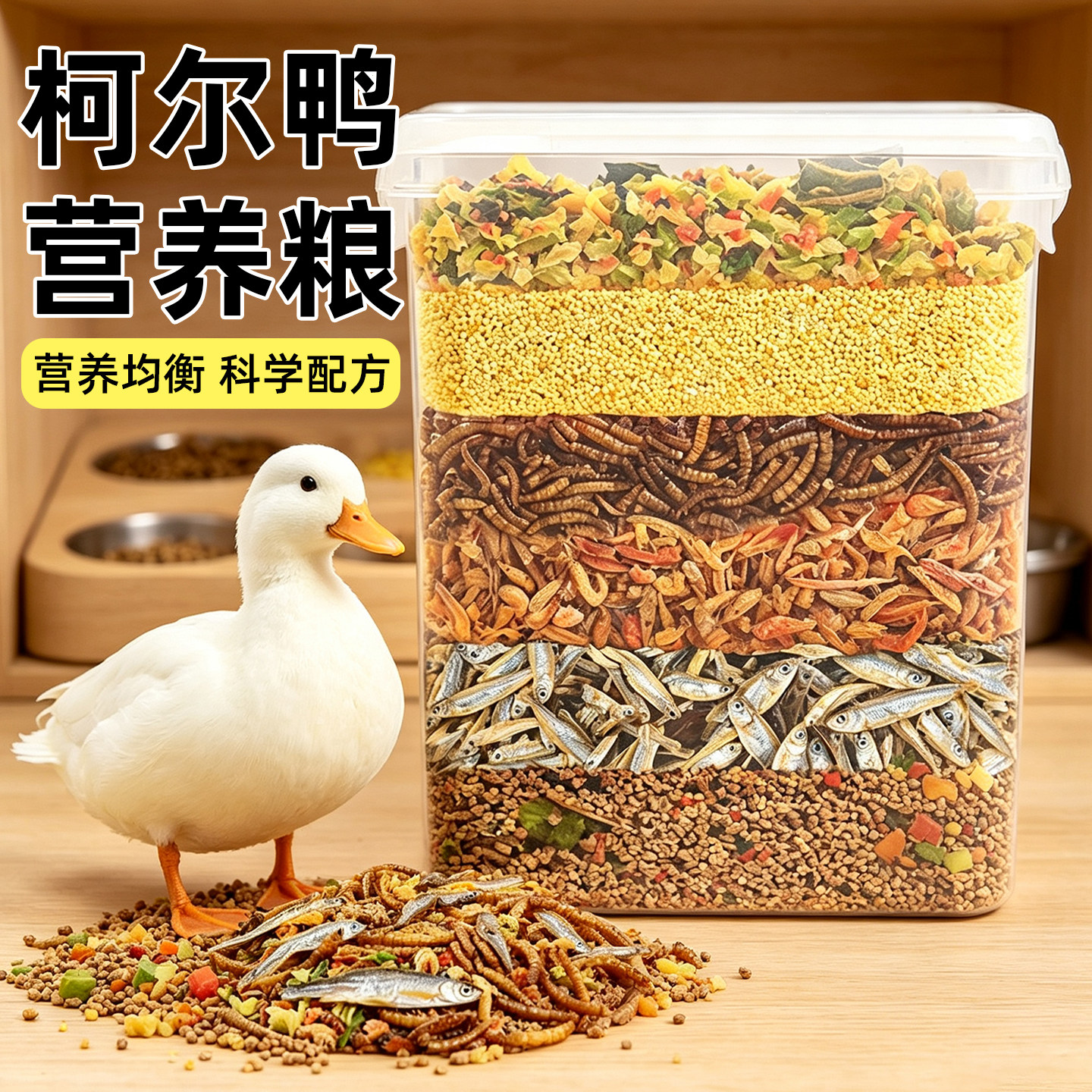 鸭子专用饲料柯尔鸭宠物鸭营养粮食面包虫干鱼干蔬菜干小鸡小鹅粮