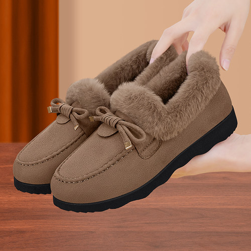 老北京棉鞋女冬季加绒保暖一脚蹬新款软底布鞋厚底懒人毛毛豆豆鞋 - 封面