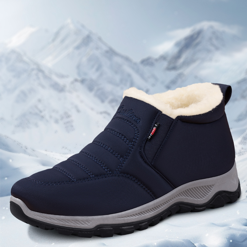 老北京布鞋男冬加绒加厚中老年爸爸棉靴羊毛保暖防水防滑老人棉鞋