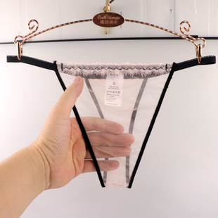 内裤女低腰三角内裤高弹力全透明网纱透气薄款蕾丝花边性感T字裤
