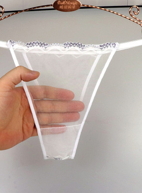 丁字裤低腰三角内裤高弹力全透明网纱透气薄款蕾丝花边性感内裤女