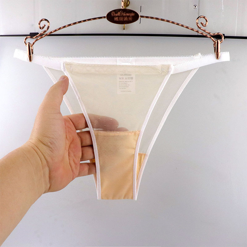 丁字裤低腰三角内裤高弹力透明网纱纯棉底档透气薄款蕾丝花边内裤