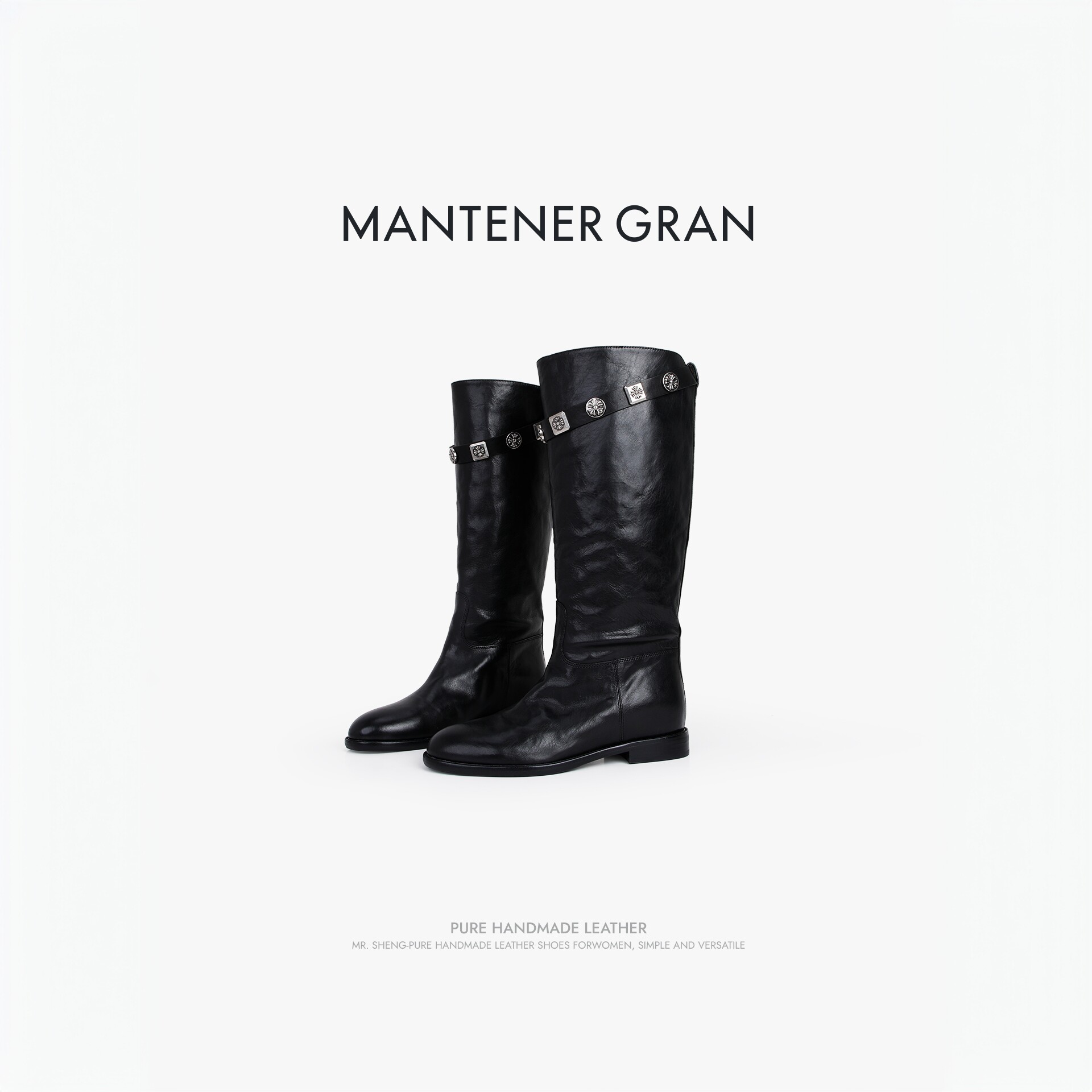 MantenerGran植鞣水洗小牛皮长筒靴女小众设计高靴堆堆靴MG女鞋