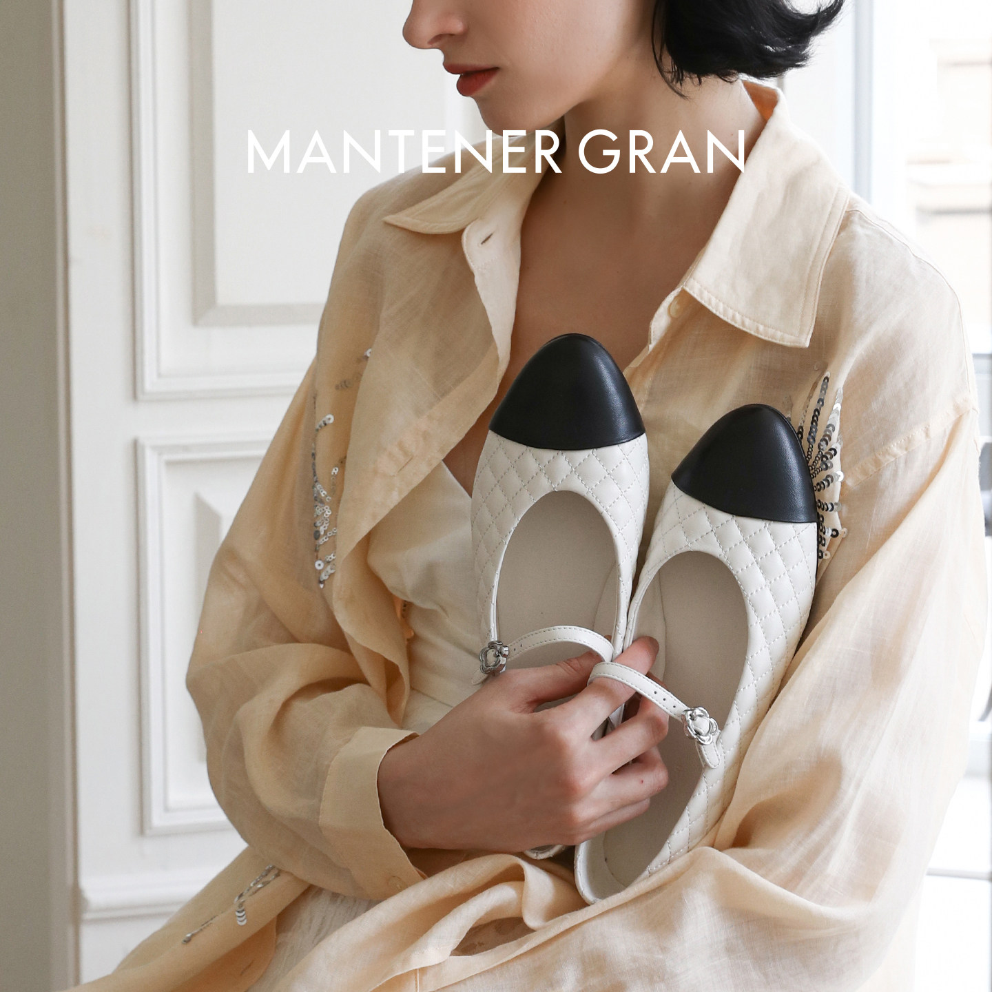 MantenerGran小香风玛丽珍鞋新款浅口尖头一字带平底单鞋 MG女鞋图片