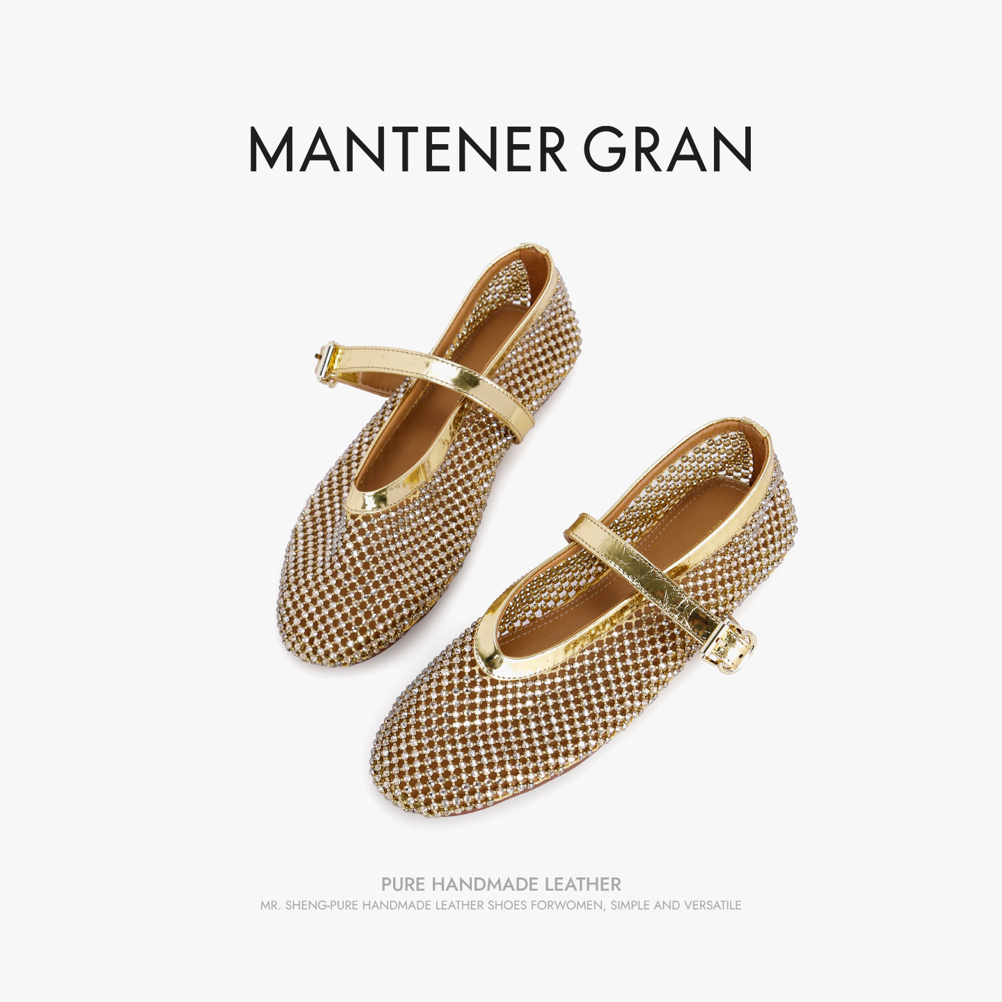 MantenerGran夏季透气网面单鞋女水钻浅口平底玛丽珍鞋 MG女鞋图片