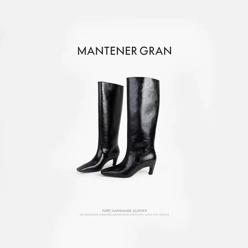 MantenerGran秋冬靴子女长筒靴真皮高筒骑士靴黑色高跟靴 MG女鞋