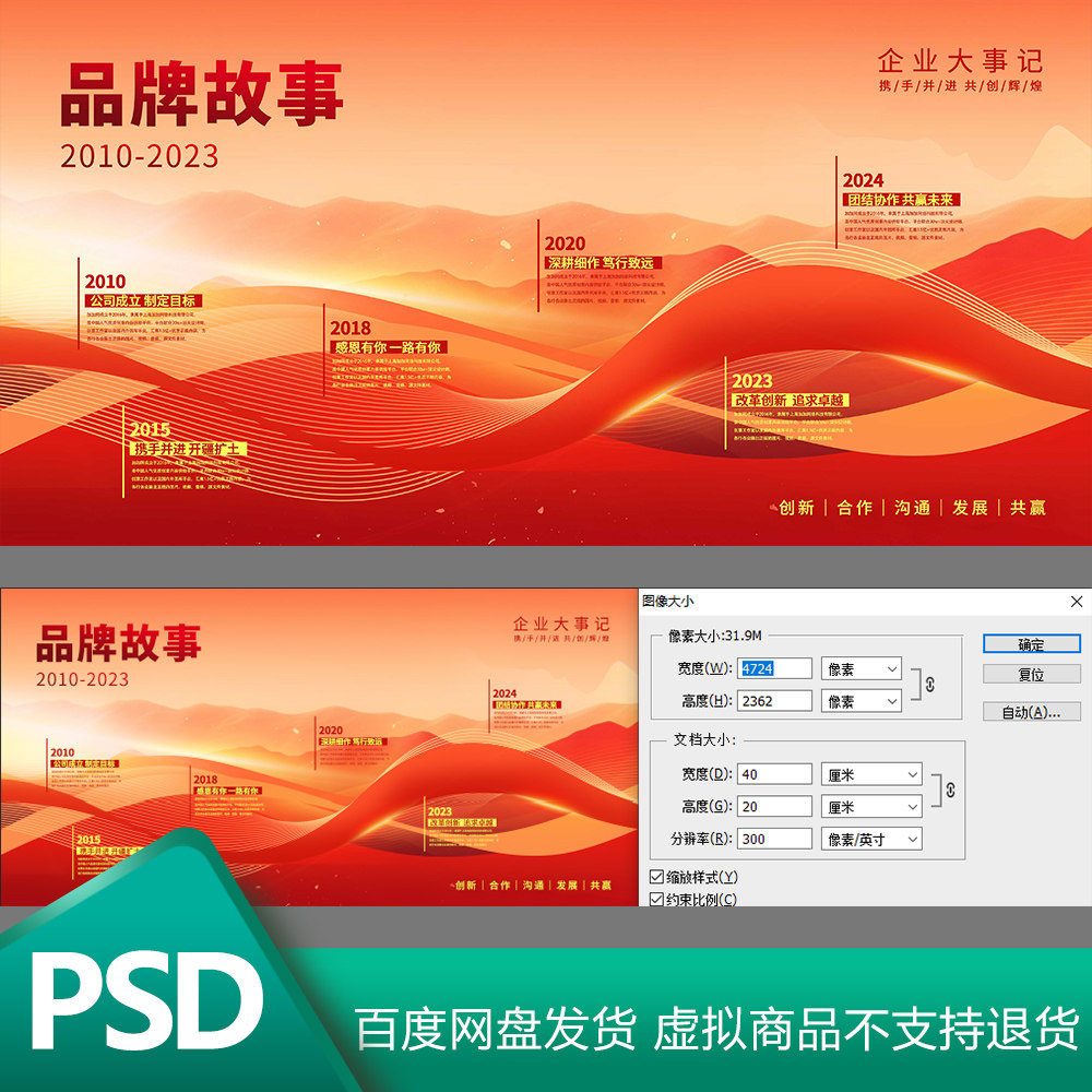 赤红色企业发展历程文化墙集团公司发展大事件大事记背景板ps模板