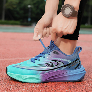 男鞋皮面防水运动鞋春秋款青少年初中高中学生软底减震紫色跑步鞋