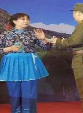 速发京剧沙家浜演出服装阿庆嫂样板戏服村姑蓝色碎花围裙衣服