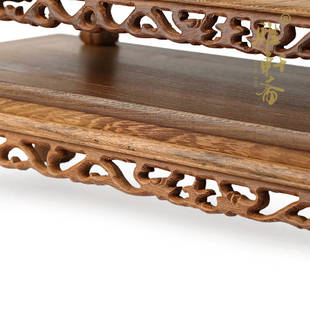 速发红木工艺品 木座长石头底座摆件 长方形木托镂座 鸡翅木底空