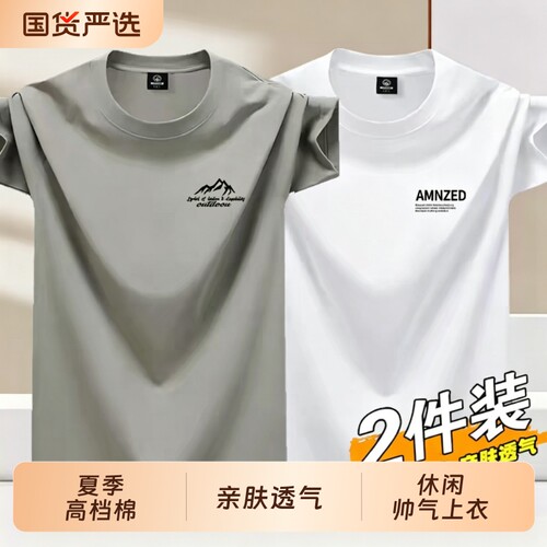 品牌男装短袖t恤男高档棉夏季新款简约圆领百搭运动休闲帅气上衣