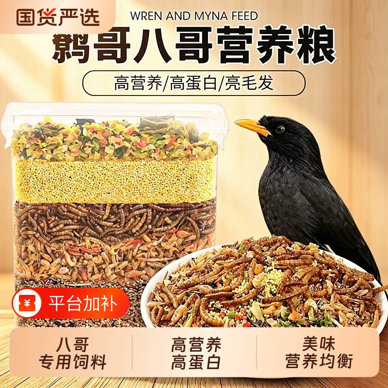八哥鸟粮饲料鹩哥画眉鸟饲料营养面包虫干专用鸟食混合八哥粮食
