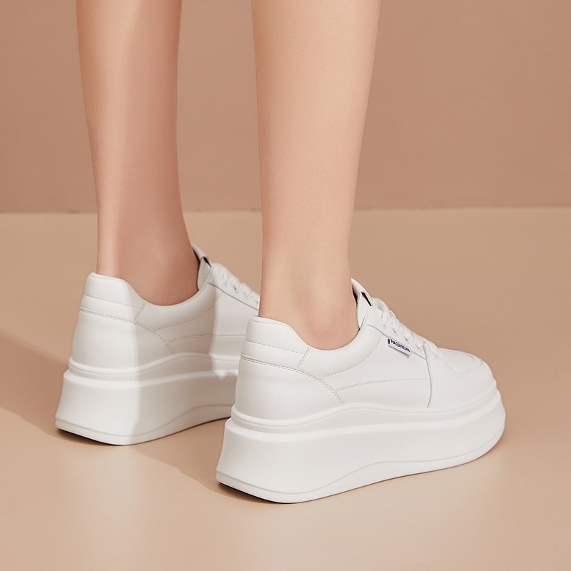 透气休闲小白鞋女款厚底松糕板鞋增高6CM休闲芭蕾泡芙鞋子板鞋女