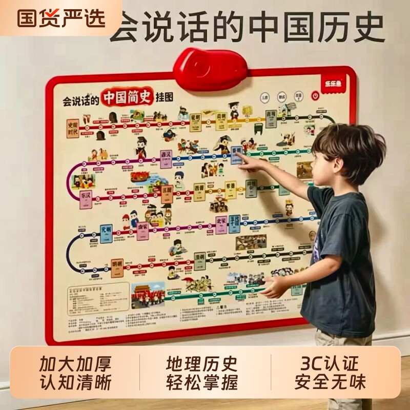 中国简史世界地图儿童版发有声点读挂图历史早教墙贴益智启蒙玩具