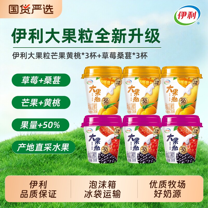 伊利大果粒酸奶草莓桑葚芒果黄桃水果风味发酵乳果肉量多260g*6