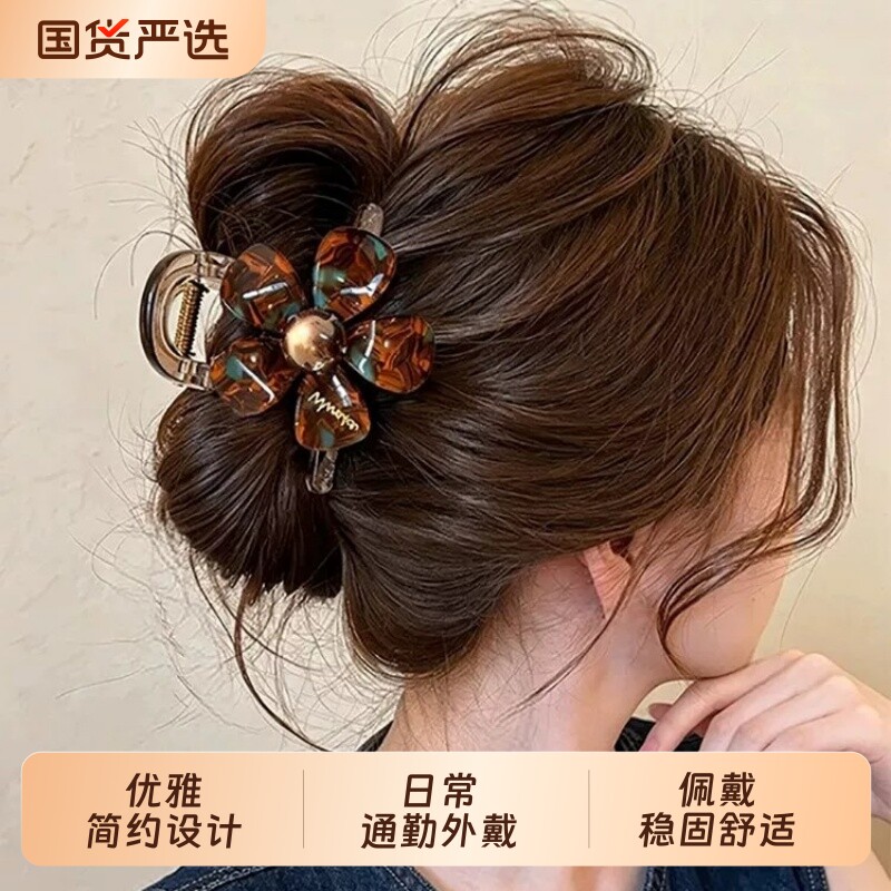 复古高级感醋酸花朵抓夹图片