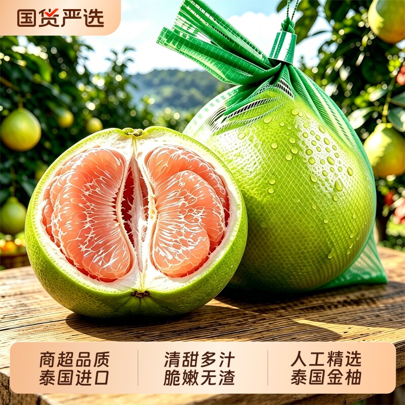 泰国金柚翡翠柚红心青皮红宝石柚子进口当季新鲜水果草绳柚柚孕妇