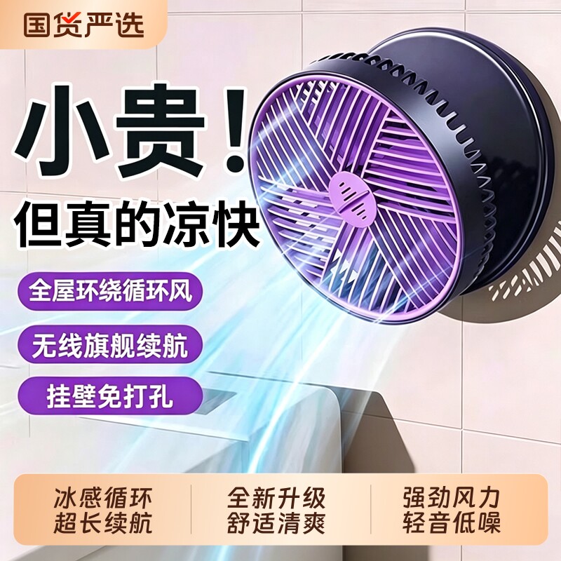 厨房专用电风扇免打孔壁挂式小风扇制冷挂墙上厕所卫生间家用usb充电空调冷风摇头挂扇静音新款ID挂壁大风力M