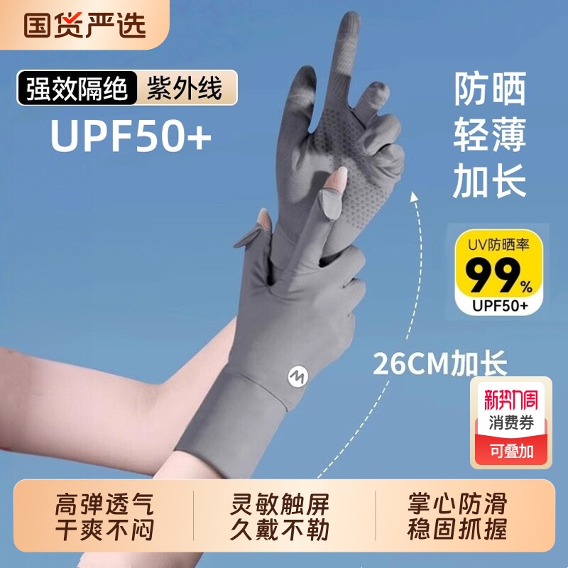 冰丝防晒手套女防紫外线夏季薄款骑行开车电动车触屏防滑加长露指