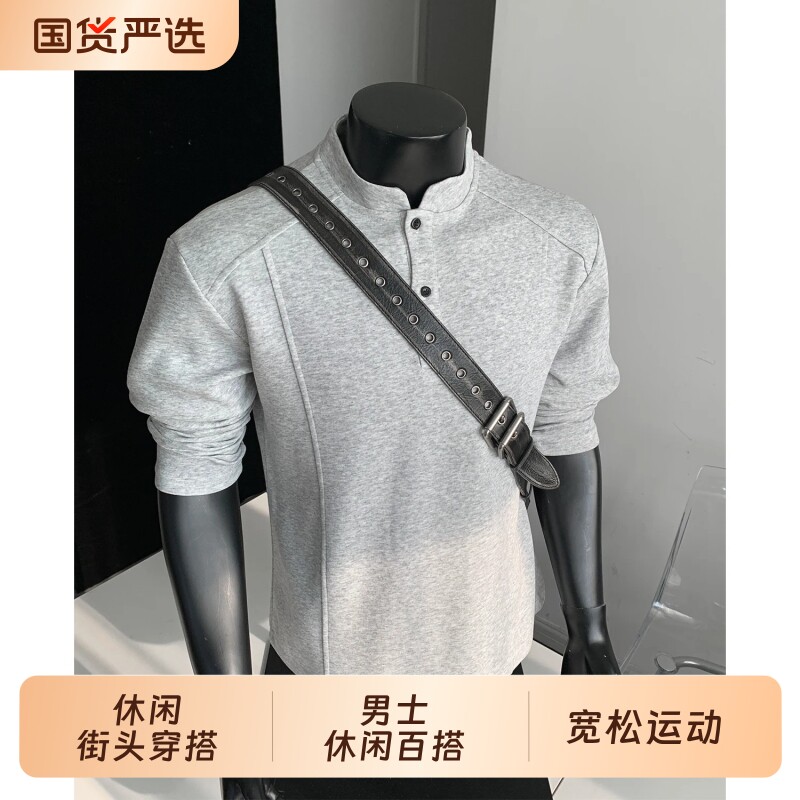 美式Polo亨利衫男长袖t恤春秋上衣cleanfit内搭打底男士短袖卫衣