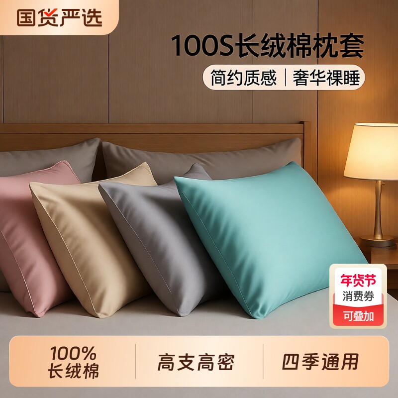 纯棉枕套枕头套2025新款高端长绒棉单一对装100全棉48cmx