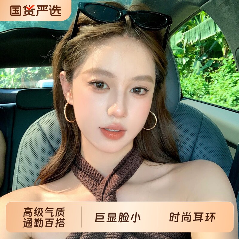 显脸小素圈圈耳环女轻奢高级感气质千金感金色圈圈耳环方圆脸耳饰