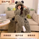 睡衣套装 珊瑚绒三层夹棉加厚家居服女士大码 2025新款 睡袍女秋冬季