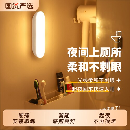 厕所楼道感应灯全自动LED小夜灯宿舍家用新款灯走廊不插电人体灯