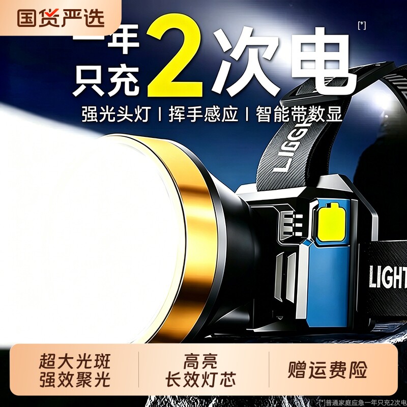 微笑鲨头灯长续航头戴式照明灯强光超亮矿灯手电筒户外钓鱼维修