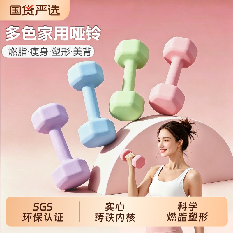 家用女士哑铃一对装实心铸铁瘦身健身器材宿舍手臂塑形磨砂小哑铃