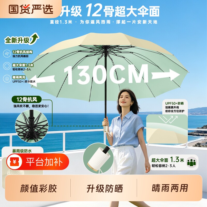 超大号雨伞加大加厚加固男士双人三人伞晴雨两用手动折叠遮阳伞女