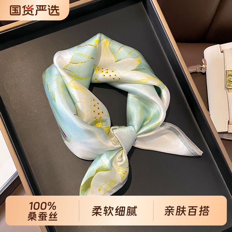 杭州丝绸100%桑蚕丝丝巾真丝围巾女方巾小领巾送妈妈礼物波点条纹