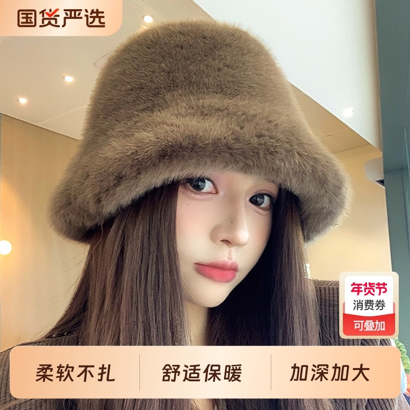 纯色盆帽水桶帽女生冬季加绒加厚保暖百搭毛绒渔夫帽子国货显脸小,服饰配件/皮带/帽子/围巾,帽子,淘宝优惠券,粉丝福利购,淘宝优惠卷