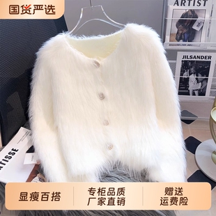 韩衣汐仿水貂针织开衫毛衣外套女装秋冬装加厚新款欧货洋气短款