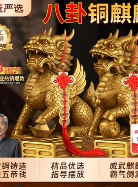 铜麒麟摆件一对全铜八卦吉祥家用