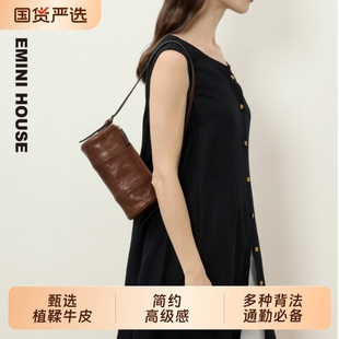 伊米妮真皮植鞣牛皮圆筒包简约复古小众高级感单肩斜挎头层牛皮包