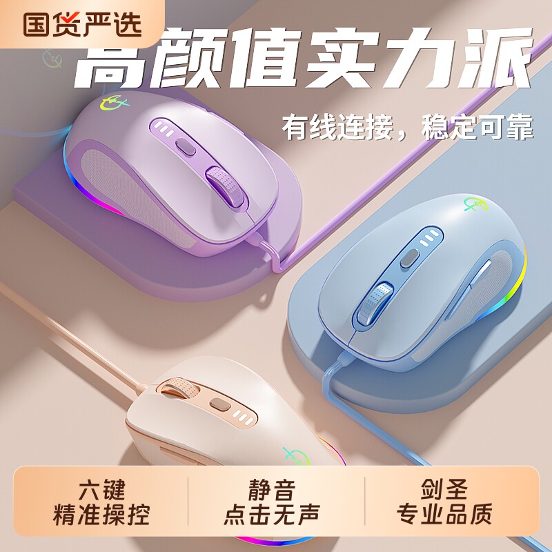 有线静音鼠标办公商务电竞游戏专用笔记本台式电脑通用usb带侧键