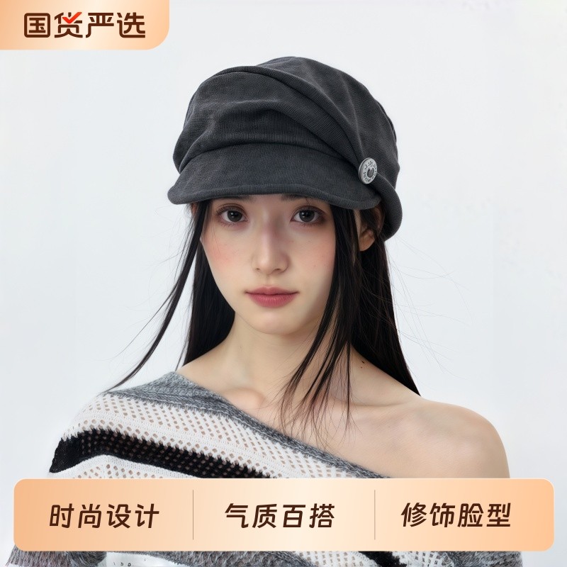 复古日系清冷感褶皱女款报童帽2025新款时尚百搭显脸小贝雷帽子女
