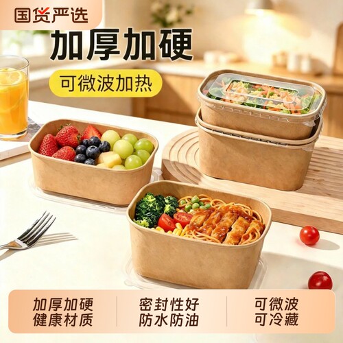 一次性牛皮纸餐盒饭盒可微波加热
