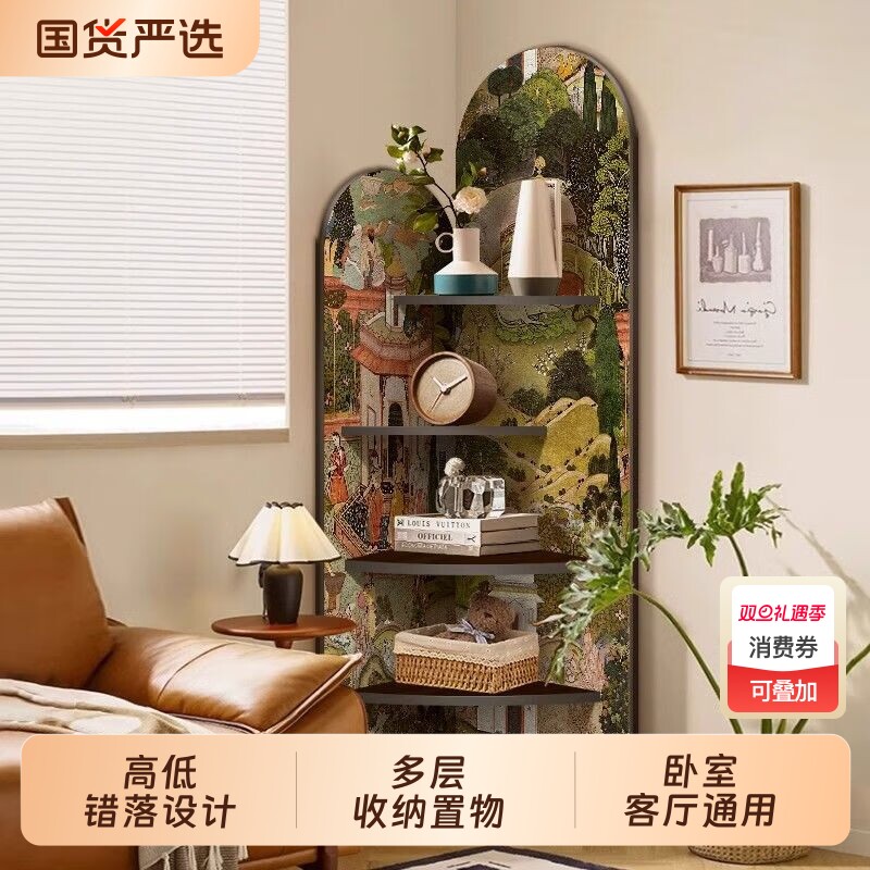 中古转角置物架多层收纳架三角转角柜书架落地电视柜摆件墙角书柜