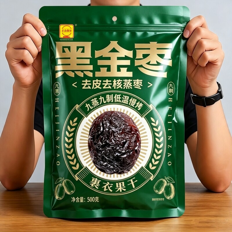 九蒸九制黑金枣新疆去皮去核红枣熟制开袋即食红枣干零食独立包装