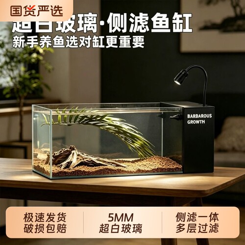 2026新款溪流缸侧滤玻璃鱼缸小型客厅生态造景过滤制氧一体机全套