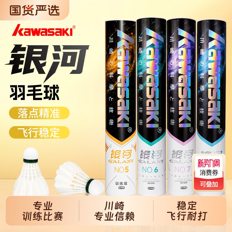 川崎银河羽毛球正品专业训练飞行稳定耐打王6/12只比赛用球硬球头