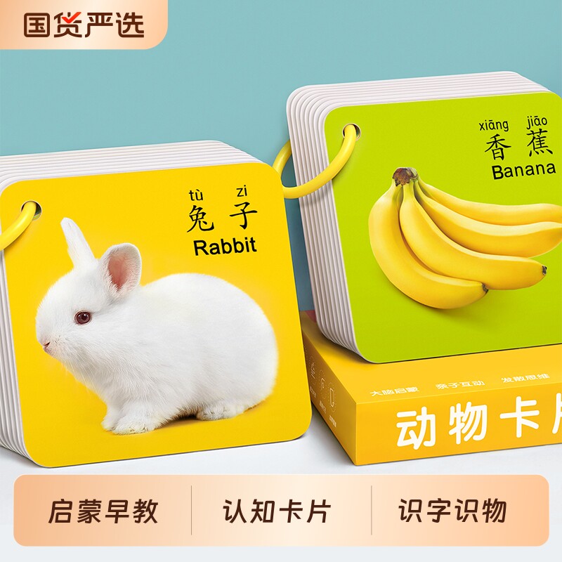 动物认知卡片早教书宝宝启蒙识字看图识物婴儿童幼儿一岁益智玩具