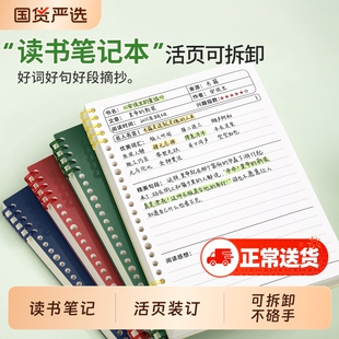 读书笔记本摘抄本活页可拆卸好词好句阅读记录本专用本小学生日积月累好段二三年级四五六年级a5b5语文初中生