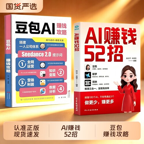 官方正版AI赚钱52招豆包AI攻略即梦剪映让AI为你AI零基础入门到精通AIW视频提示数据高效实战变现自媒体运营