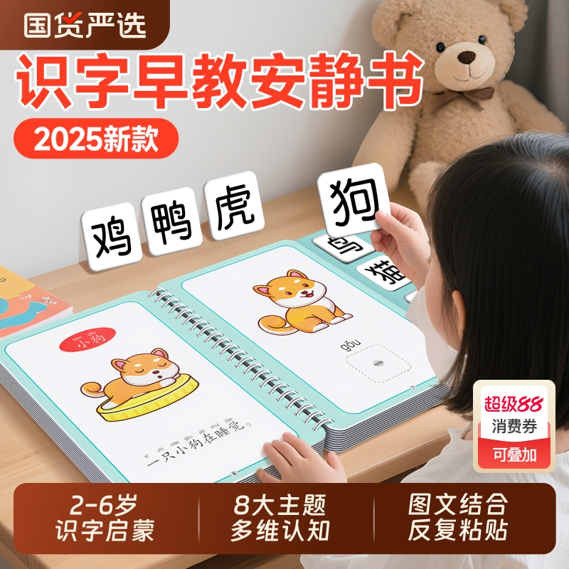 识字书幼儿认字启蒙早教安静书幼儿园2至6岁宝宝益智汉字认知卡片