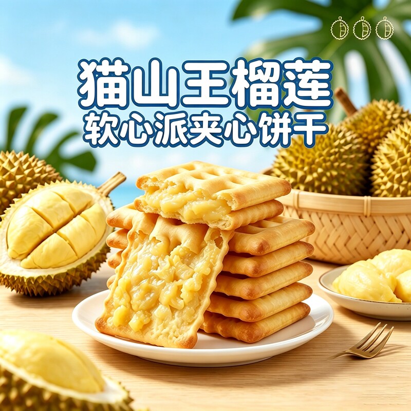 煌记软心派榴莲味夹心饼干果酱办公室健康零食独立小包装奶粉凤梨